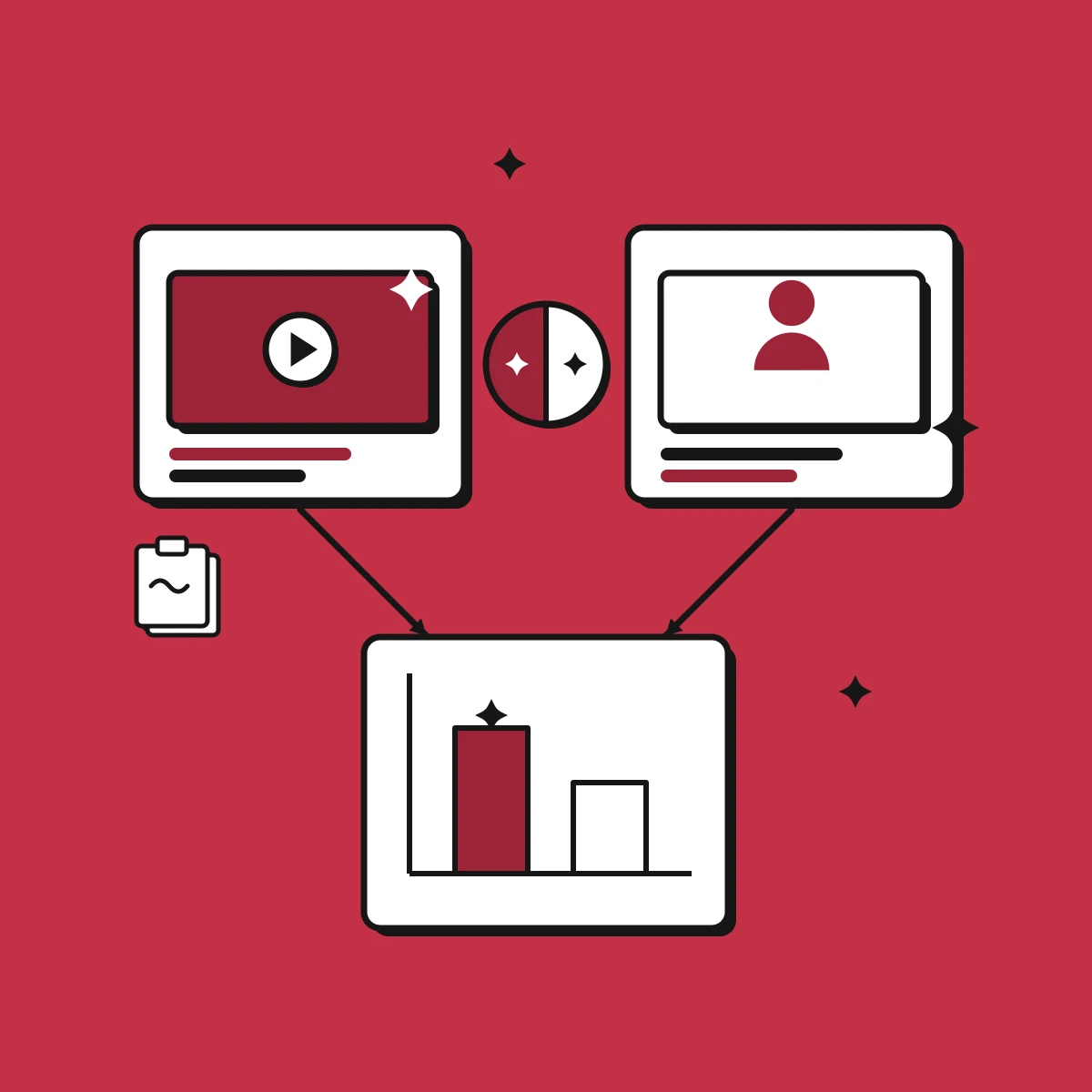 Illustration, die KI-generiertes UGC mit Creator-geführtem Influencer-Marketing vergleicht